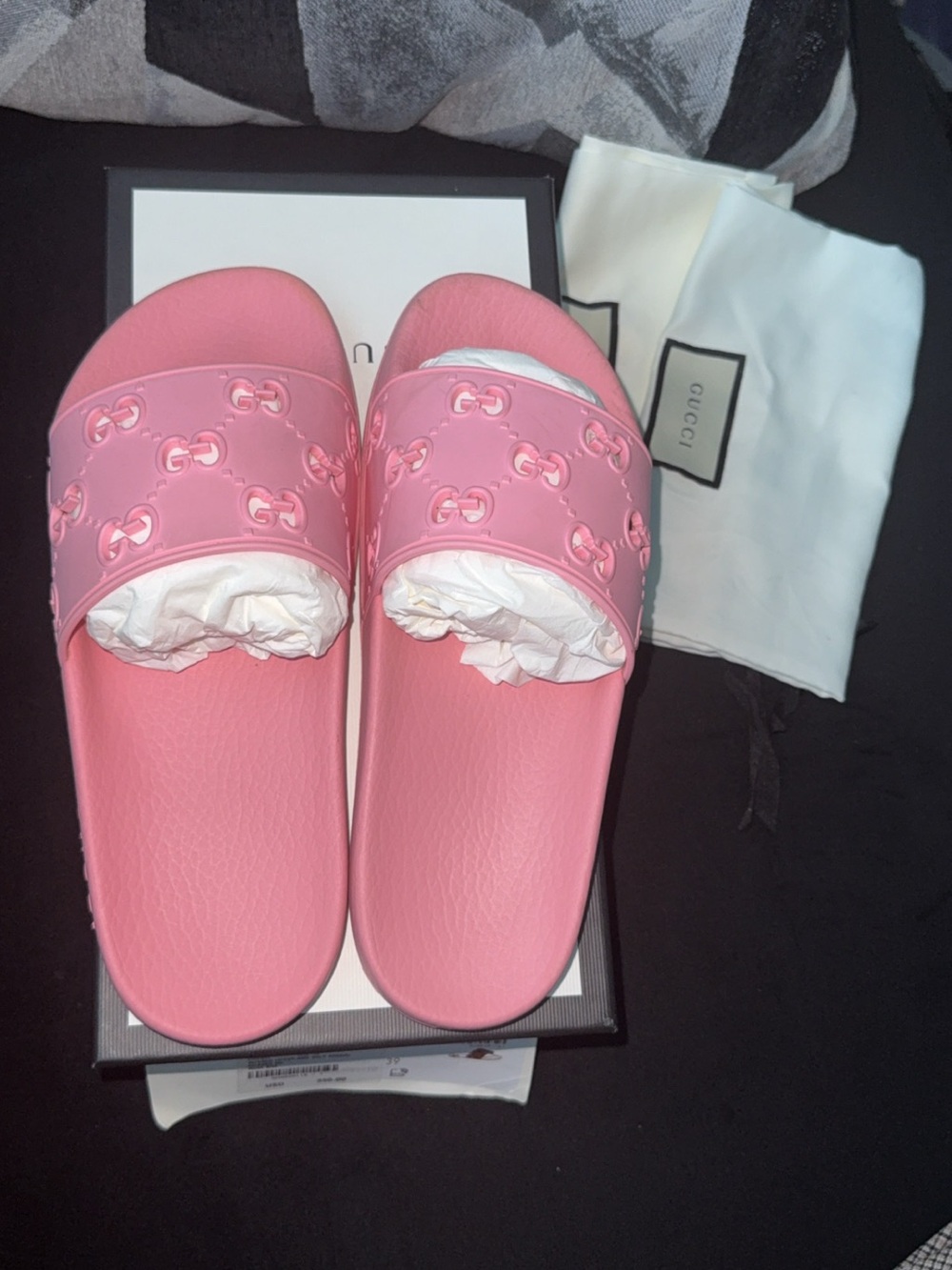 Gucci Pink GG Embossed Rubber Slide Sandals